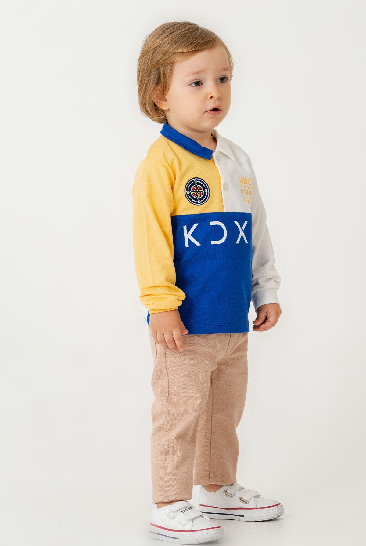 Erkek Bebek Renk Bloklu Uzun Kollu Polo Yaka Sweatshirt